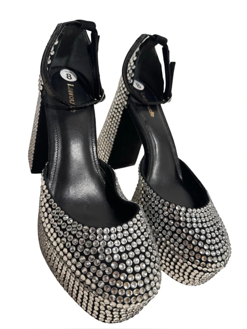 Larroude Dolly Bedazzled Platform Pumps Black Rhinestone Pumps Size 8